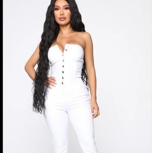 Fashion Nova White Jean Jumpsuit